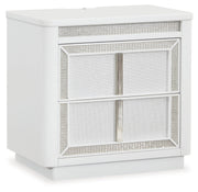 Chalanna King Upholstered Storage Bed with Mirrored Dresser and 2 Nightstands in White from Ashley - Luna Furniture