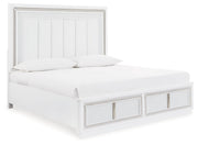 Chalanna King Upholstered Storage Bed with Mirrored Dresser and Chest in White from Ashley - Luna Furniture