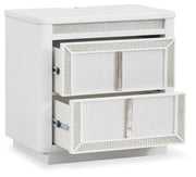 Chalanna King Upholstered Storage Bed with Mirrored Dresser and Nightstand in White from Ashley - Luna Furniture