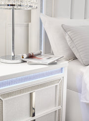 Chalanna King Upholstered Storage Bed with Mirrored Dresser, Chest and 2 Nightstands in White from Ashley - Luna Furniture