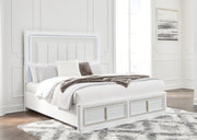 Chalanna King Upholstered Storage Bed with Mirrored Dresser, Chest and 2 Nightstands in White from Ashley - Luna Furniture