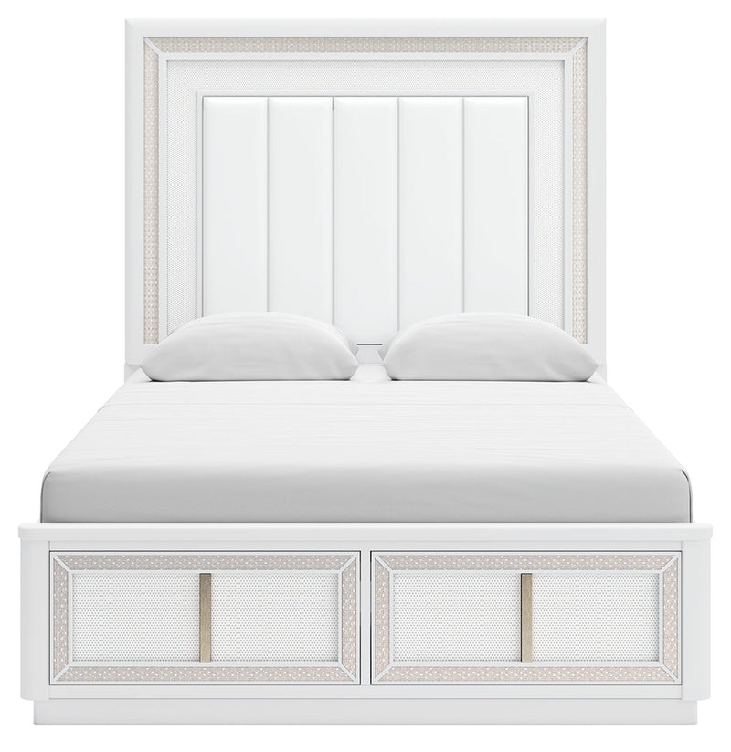 Chalanna Queen Upholstered Storage Bed with 2 Nightstands in White from Ashley - Luna Furniture