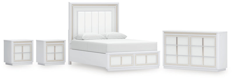 Chalanna Queen Upholstered Storage Bed with Dresser and 2 Nightstands in White from Ashley - Luna Furniture