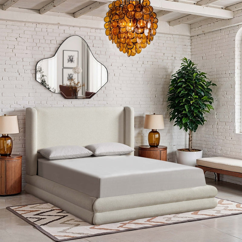 Chandra Linen Textured Fabric Upholstered Full Bed in Cream - ChandraCream-F