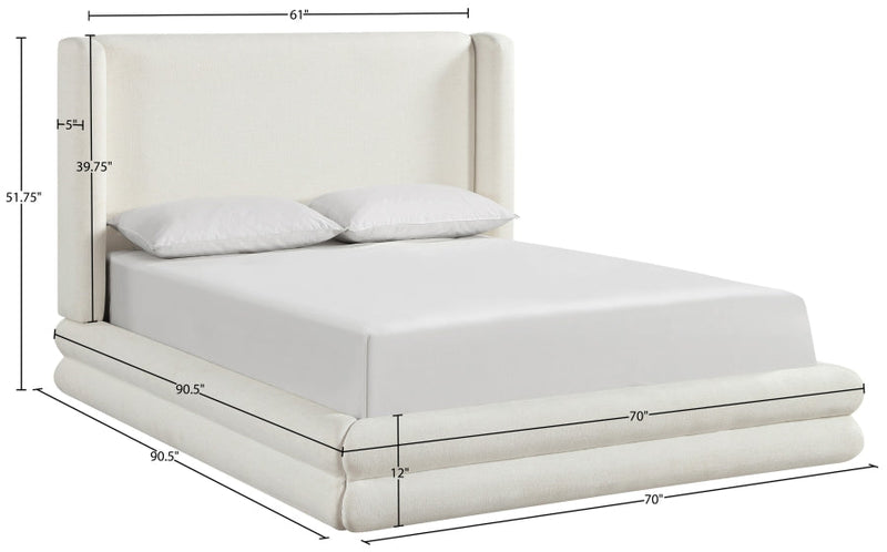 Chandra Linen Textured Fabric Upholstered Queen Bed in Cream - ChandraCream-Q