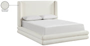 Chandra Linen Textured Fabric Upholstered Queen Bed in Cream - ChandraCream-Q