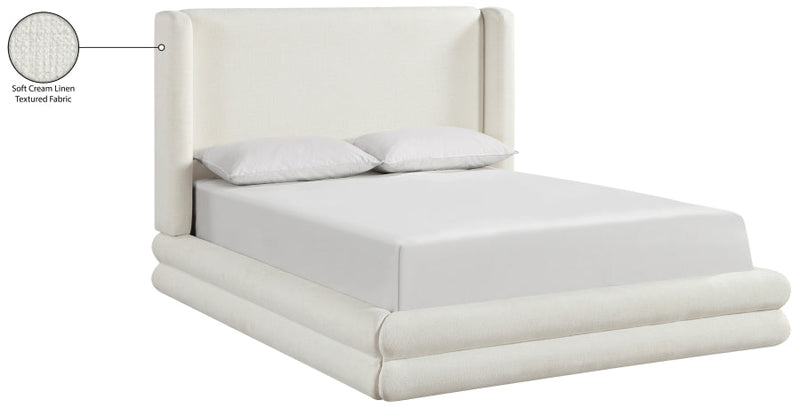 Chandra Linen Textured Fabric Upholstered Queen Bed in Cream - ChandraCream-Q
