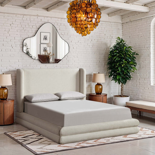 Chandra Linen Textured Fabric Upholstered Queen Bed in Cream - ChandraCream-Q