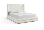Chandra Linen Textured Fabric Upholstered Queen Bed in Cream - ChandraCream-Q