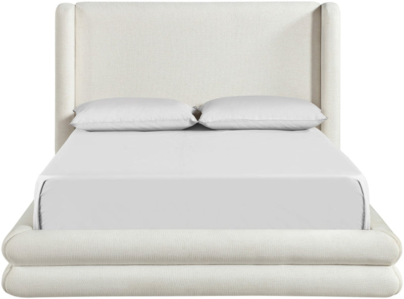 Chandra Linen Textured Fabric Upholstered Queen Bed in Cream - ChandraCream-Q