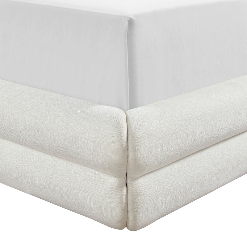 Chandra Linen Textured Fabric Upholstered Queen Bed in Cream - ChandraCream-Q