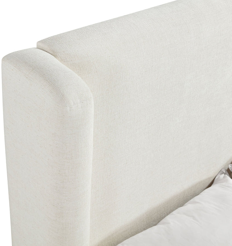 Chandra Linen Textured Fabric Upholstered Queen Bed in Cream - ChandraCream-Q