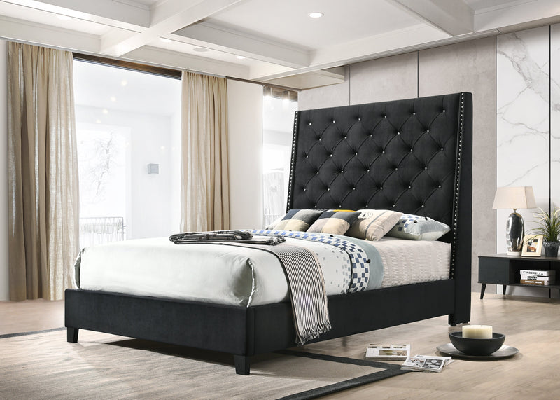 Chantilly Black Velvet King Upholstered Bed - Gate FurnitureKing Bed