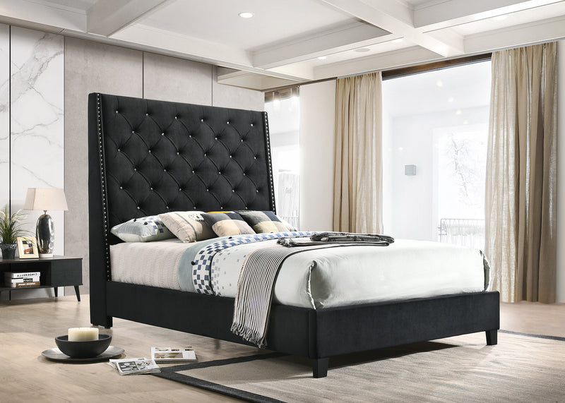 Chantilly Black Velvet Queen Upholstered Bed - Gate FurnitureQueen Bed