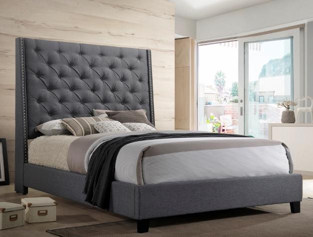 Chantilly Gray Upholstered Queen Bed - Gate FurnitureQueen Bed