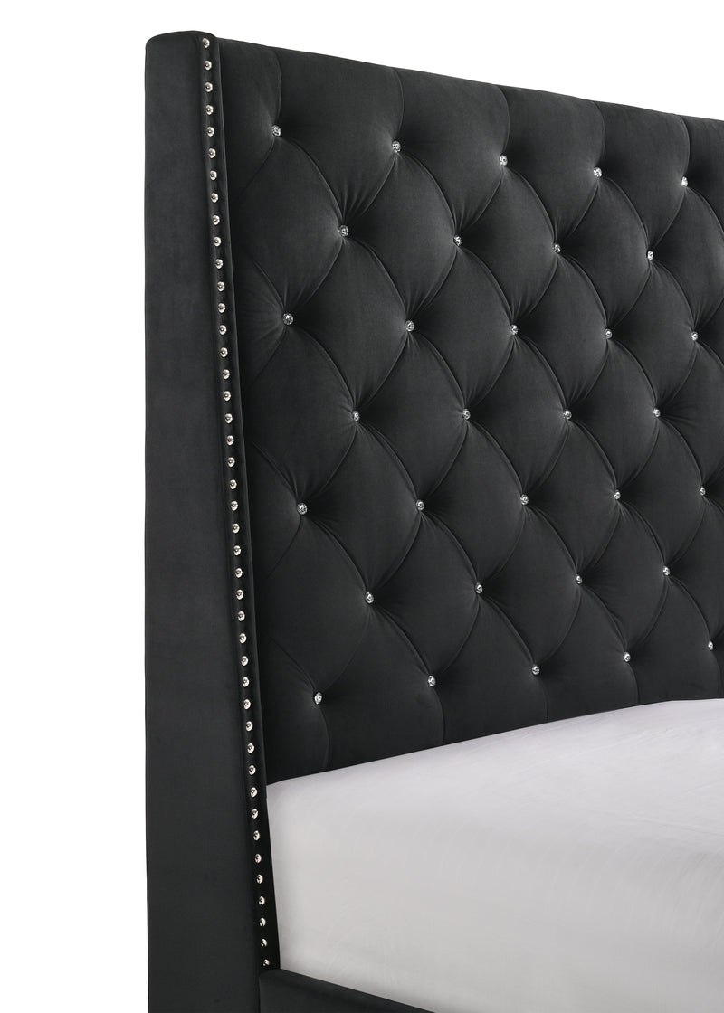 Chantilly Velvet Black Upholstered Queen Bed - Gate FurnitureQueen Bed