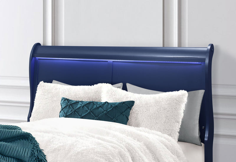 Charlie Blue King Bed With Led - Gate FurnitureKing Bed