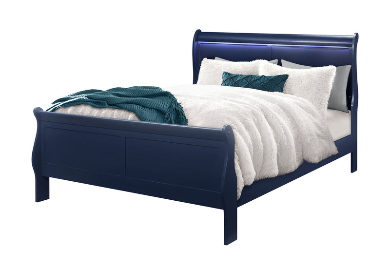 Charlie Blue Queen Bed With Led - Gate FurnitureQueen Bed