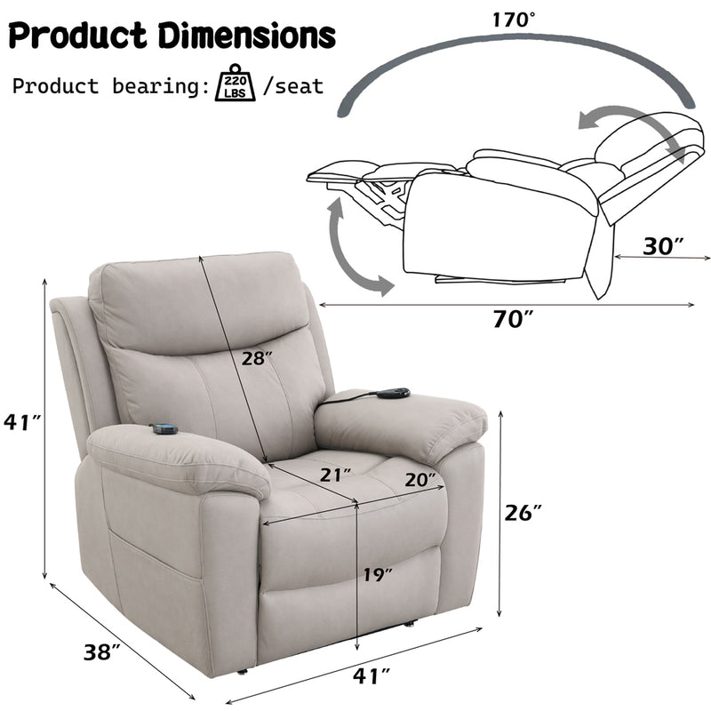 Chriki Power Recliner w/Lift & Heating & Massage - LV04272