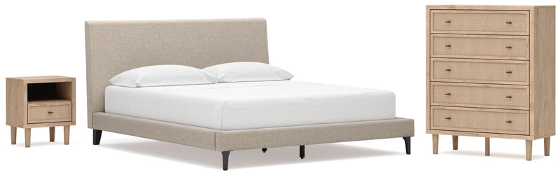 Cielden California King Upholstered Bed with Roll Slats, Chest and  Nightstand in Soft Gray - PKG022921