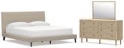 Cielden California King Upholstered Bed with Roll Slats, Dresser and Mirror in Soft Gray - PKG022919