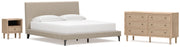Cielden California King Upholstered Bed with Roll Slats, Dresser and Nightstand in Soft Gray - PKG022926