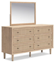Cielden California King Upholstered Bed with Roll Slats, Dresser, Mirror and Nightstand in Soft Gray - PKG022922