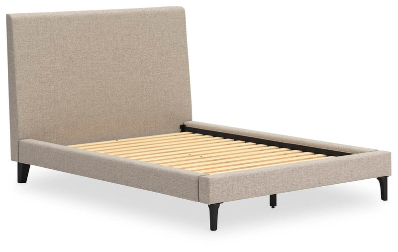 Cielden Full Upholstered Bed with Roll Slats and Dresser in Soft Gray - PKG022901