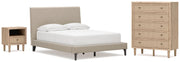 Cielden Full Upholstered Bed with Roll Slats, Chest and  Nightstand in Soft Gray - PKG022897
