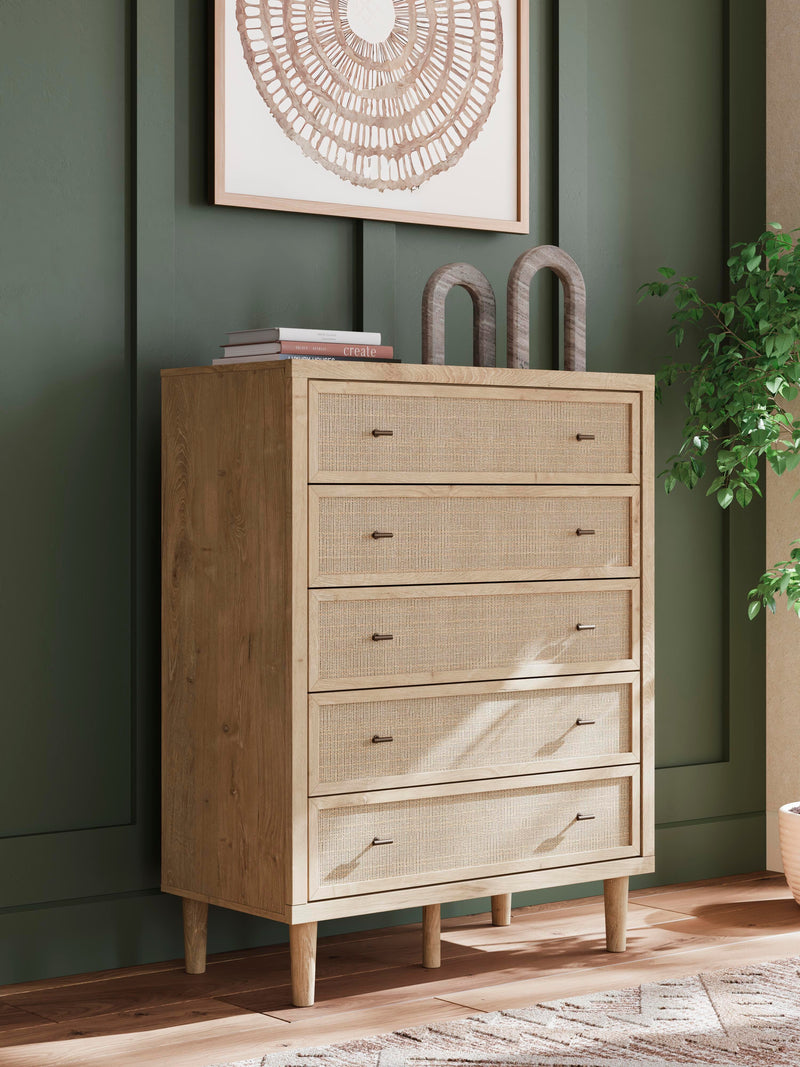 Cielden Full Upholstered Bed with Roll Slats, Chest and  Nightstand in Soft Gray - PKG022897