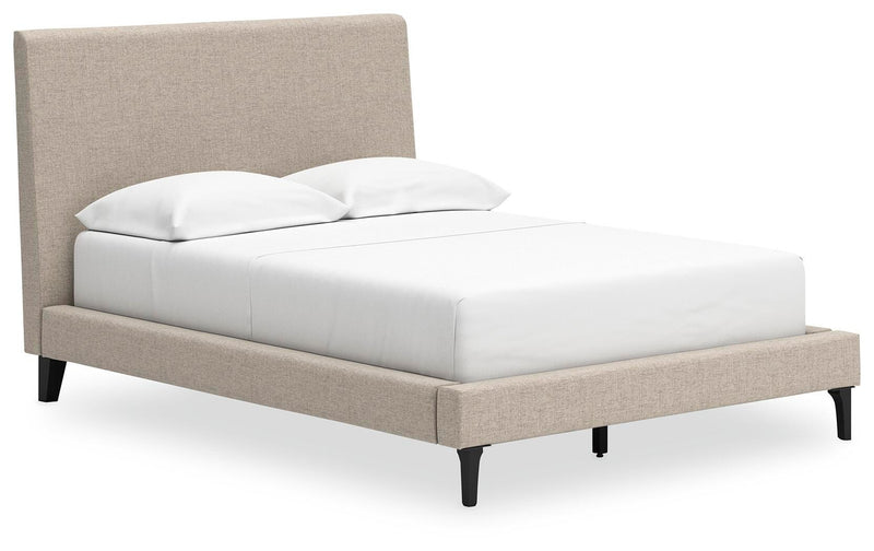 Cielden Full Upholstered Bed with Roll Slats, Dresser and Mirror in Soft Gray - PKG022895