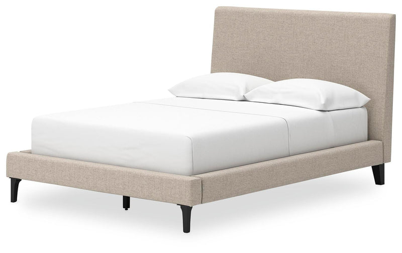 Cielden Full Upholstered Bed with Roll Slats, Dresser and Mirror in Soft Gray - PKG022895