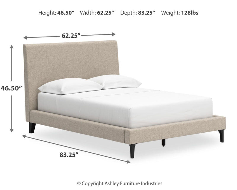 Cielden Full Upholstered Bed with Roll Slats, Dresser and Mirror in Soft Gray - PKG022895