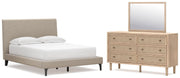 Cielden Full Upholstered Bed with Roll Slats, Dresser and Mirror in Soft Gray - PKG022895