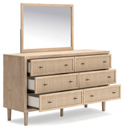 Cielden Full Upholstered Bed with Roll Slats, Dresser and Mirror in Soft Gray - PKG022895