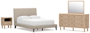 Cielden Full Upholstered Bed with Roll Slats, Dresser, Mirror and Nightstand in Soft Gray - PKG022898
