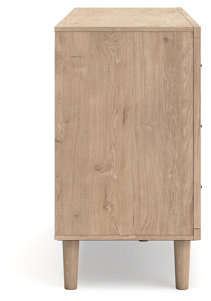 Cielden King Panel Headboard with Mirrored Dresser, Chest and 2 Nightstands in Two-tone - PKG018670
