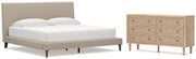 Cielden King Upholstered Bed with Roll Slats and Dresser in Soft Gray - PKG022917
