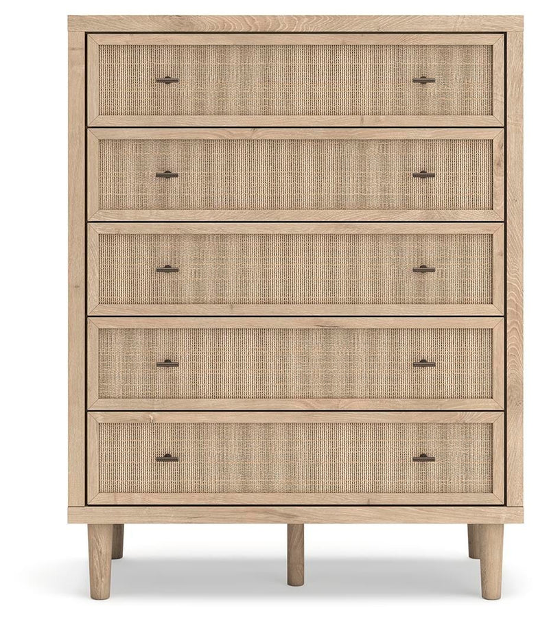 Cielden King Upholstered Bed with Roll Slats, Chest and  Nightstand in Soft Gray - PKG022913
