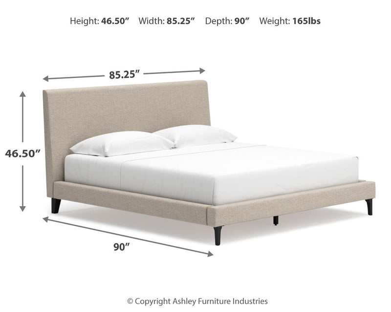 Cielden King Upholstered Bed with Roll Slats, Chest and  Nightstand in Soft Gray - PKG022913