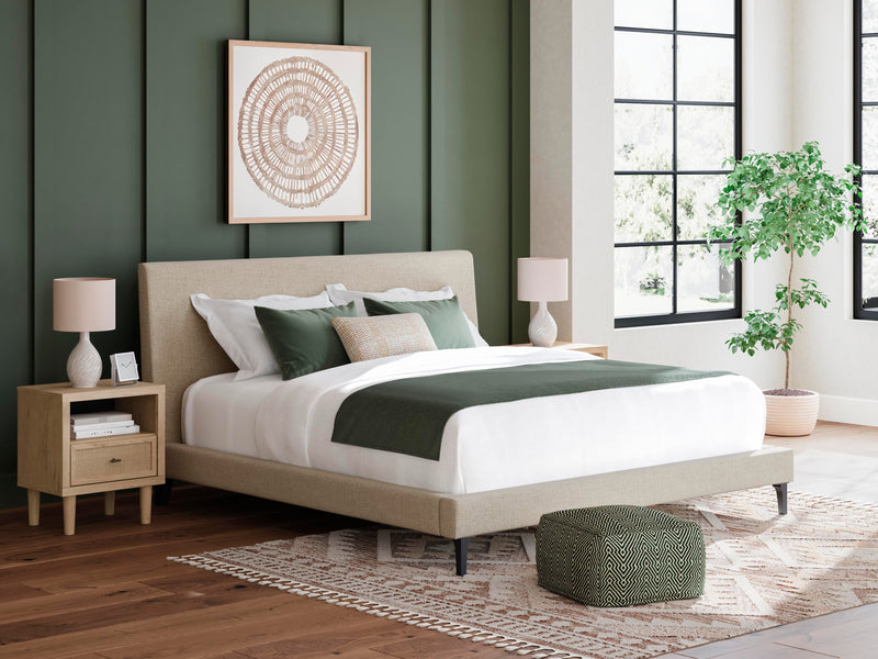 Cielden King Upholstered Bed with Roll Slats, Chest and  Nightstand in Soft Gray - PKG022913
