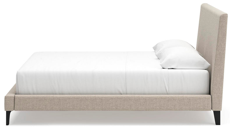 Cielden King Upholstered Bed with Roll Slats, Dresser and Mirror in Soft Gray - PKG022911
