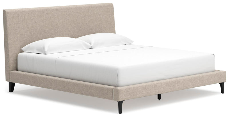 Cielden King Upholstered Bed with Roll Slats, Dresser, Mirror and Chest in Soft Gray - PKG022915