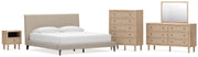 Cielden King Upholstered Bed with Roll Slats, Dresser, Mirror, Chest and Nightstand in Soft Gray - PKG022916