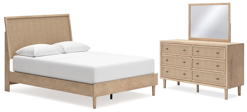 Cielden Queen Panel Bed with Mirrored Dresser in Two-tone - PKG018692