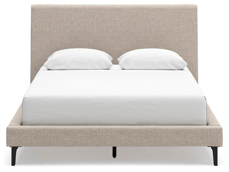 Cielden Queen Upholstered Bed with Roll Slats and Dresser in Soft Gray - PKG022909