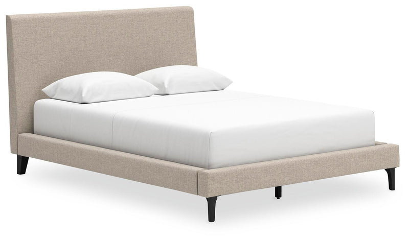 Cielden Queen Upholstered Bed with Roll Slats and Dresser in Soft Gray - PKG022909