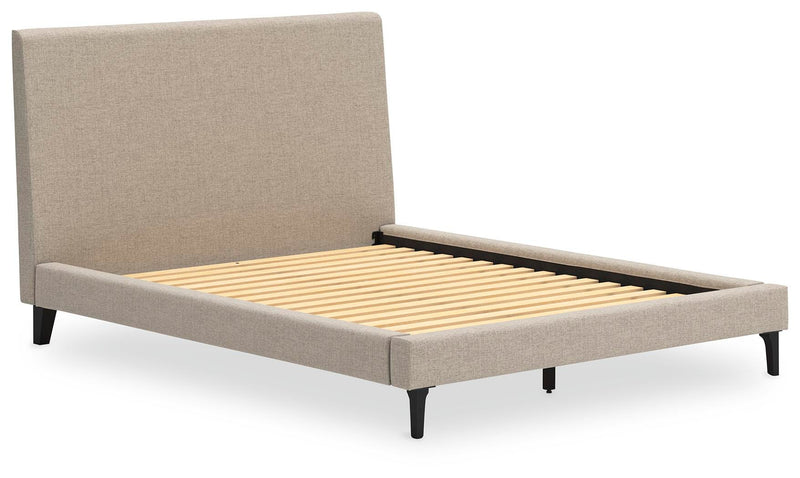 Cielden Queen Upholstered Bed with Roll Slats and Dresser in Soft Gray - PKG022909