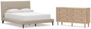 Cielden Queen Upholstered Bed with Roll Slats and Dresser in Soft Gray - PKG022909