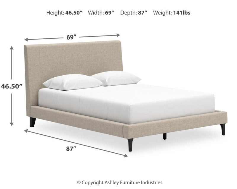 Cielden Queen Upholstered Bed with Roll Slats, Chest and  Nightstand in Soft Gray - PKG022905